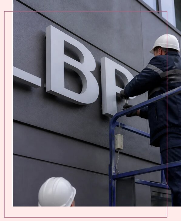 Изготовление и монтаж наружных букв на подложке в Воткинске